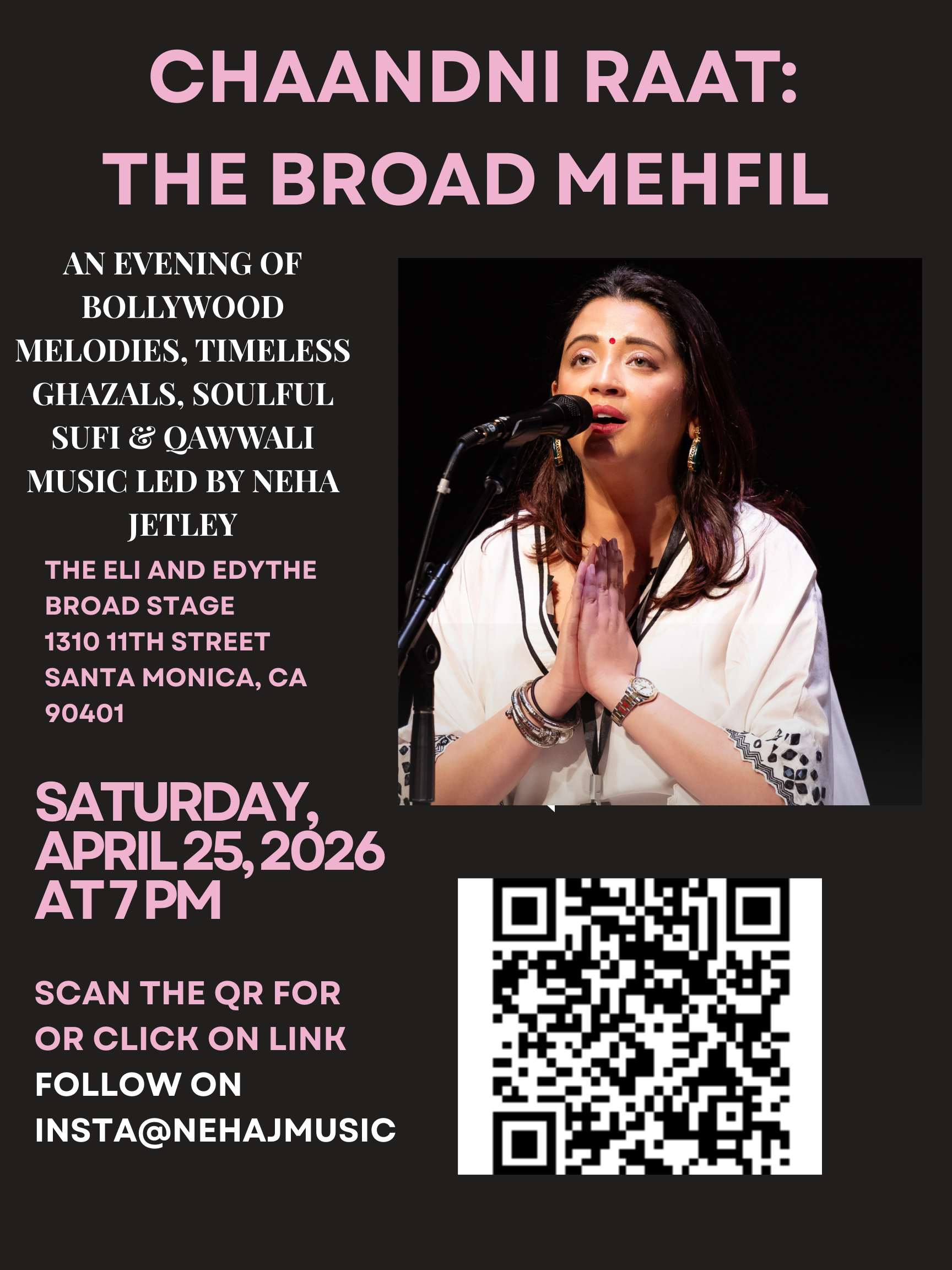 Poster for Chaandni Raat: The Broad Mehfil featuring timeless Ghazals, soulful Sufi & Qawwali music and beloved Bollywood melodies