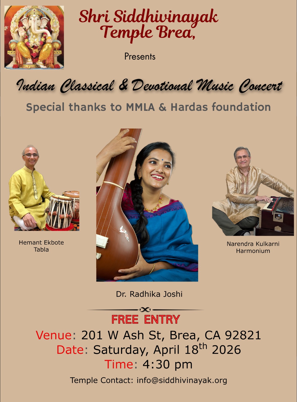 Poster for Indian Classical and Devotional music concert