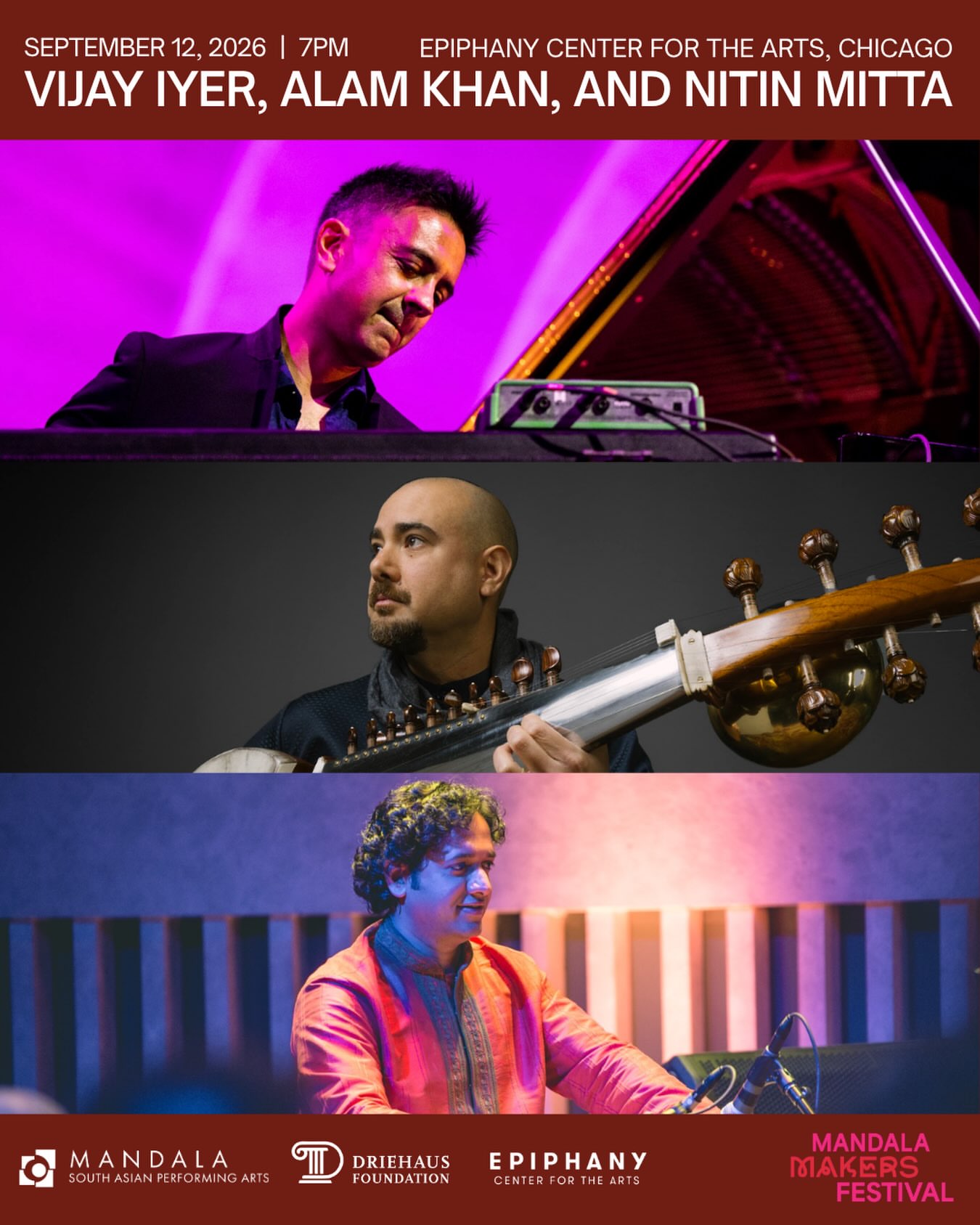 Poster for Vijay Iyer, Alam Khan, and Nitin Mitta
